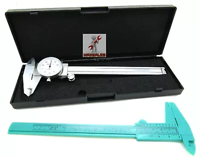 6  DIAL CALIPER STAINLESS STEEL SHOCKPROOF .001  OF ONE INCH + Vernier Caliper  • $29.99