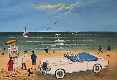 Mal Burton Original Oil Painting The Hot Dog Man 1957 Alvis Convertible Car • £95