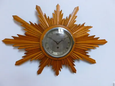 Large Vintage Quality Elliott Sun Ray Star Burst Wood Wooden Wall Clock Gwo 24  • $228.13