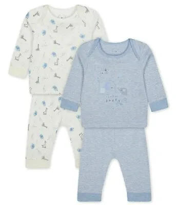  Mothercare Baby Boys Pyjamas Zoo Animal Blue Pure Cotton 2 Pack Pyjamas Set NEW • £7.99