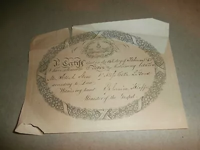 1858 Marriage Certificate Paper Josiah Stine Catherene Good Elizabethville PA • $39.99