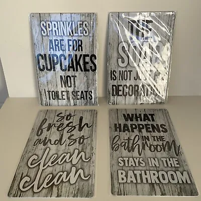 4 Metal Bathroom Humor Hanging Signs • $17.95