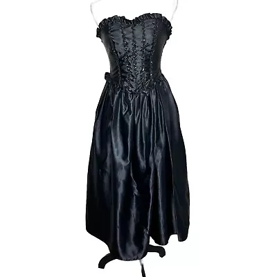 Vtg FLIRTATIONS Gown Alfred Angelo Strapless Tulle Retro Goth Prom Black Sz 5/6 • $79.99