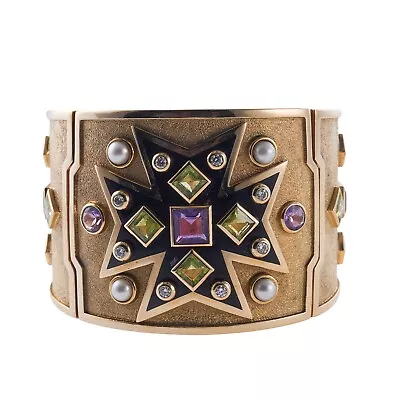 Verdura Maltese Cross Diamond Amethyst Peridot Pearl Gold Bracelet • $44000