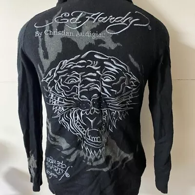 Rare Ed Hardy Cashmere Embroidered Hoodie Size M/L In Excellent Condition • £90