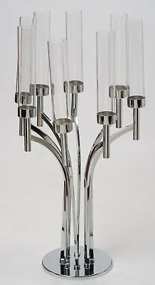 8 Arm Candelarbra With Glass Silver 80cm Parties Weddings Centrepiece *NEW* • £49.99