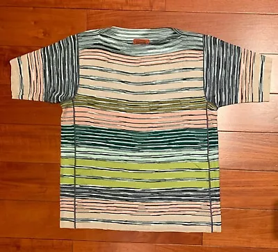 Missoni Men's Multi-Striped Viscose Boat-Neck T-Shirt Jumper Italian Size 50 • $149.99