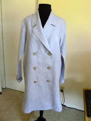 J JILL Coat Linen Trench Sz S Bust 42  Blue Shoulder Epaulets Double Breast NWOT • $59.99