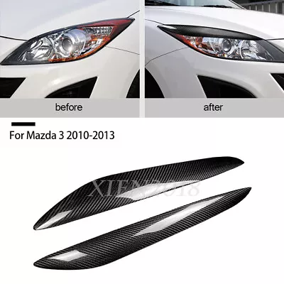 Carbon Fiber Headlight Eyebrow Eyelids Overlay For Mazda 3 2010-2013 Accessories • $68.35