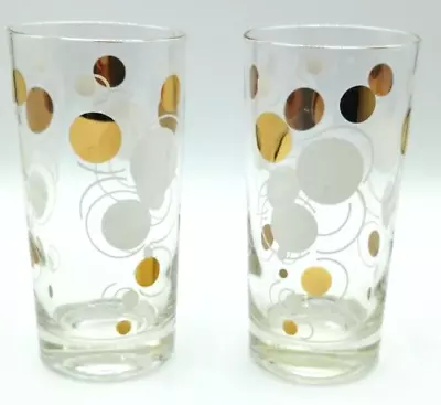 Mid-Century Polka Dot Swirl Highball Barware White/Gold Set Of 2 • $39.97