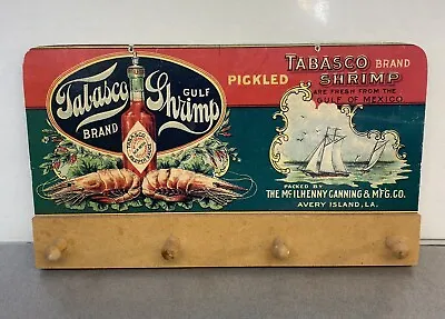 Vintage Tabasco Brand Gulf Shrimp Advertising Wood Wall Mount Rack W/Pegs • $14.95