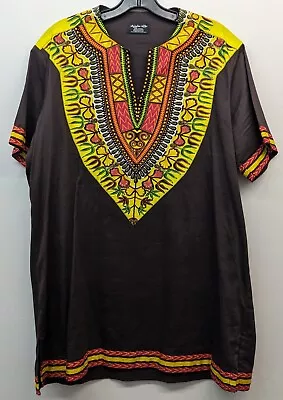 Odeneho Wear Men's Brown Yellow Polished Cotton Top Dashiki Africa Ghana XL • $17.95