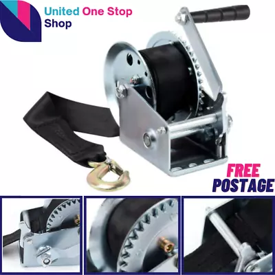 £23.69 • Buy Manual Hand Winch Boat Trailer Caravan Strap Webbing Marine Puller With Hook UK