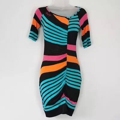 Miss Sixty Stripe Dress Size XS Bodycon Funky Stretch Italy 2000s Vintage Y2k • $16.41