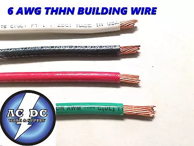 30' Ea Thhn Thwn 6 Awg Gauge Black White Red Green Stranded Copper  Wire  • $148.94