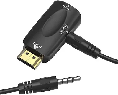 £4.49 • Buy HDMI To VGA Adapter Converter With 3.5mm Audio Jack Cable Male To Female Connect