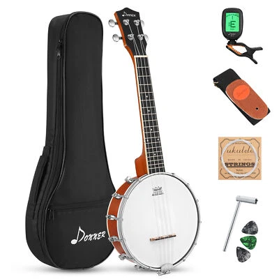 🪕𝗗𝗢𝗡𝗡𝗘𝗥 23  Concert Banjolele 4 String Banjo Ukulele + Tuner Gig Bag Pick • $142