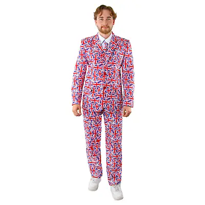 Adults Union Jack Suit Jacket And Trousers + Tie Fancy Dress Coronation Next Day • £24.99