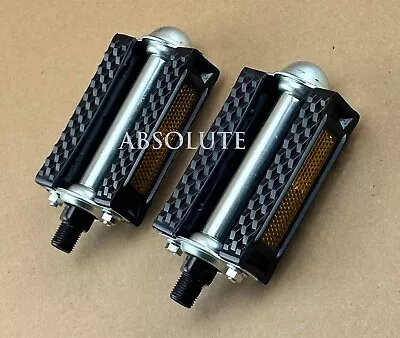 Vintage Square Style Bicycle Pedal Block PVC Cruiser Pedals 1/2  Black/Chrome. • $19.49