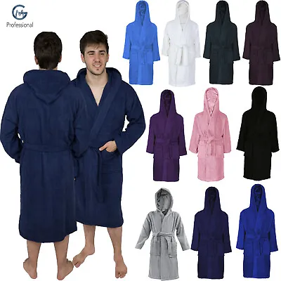 Terry Towel Hooded Bathrobe Men Bath Robes Soft Cotton Towel Dressing Gown • £14.39