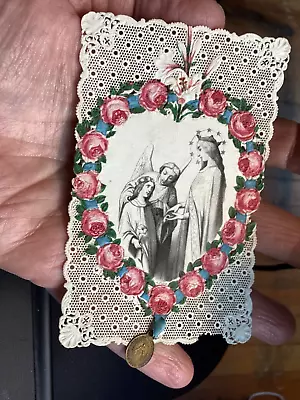 Antique Holy Card Miraculous Medal Sacred Heart Rosary Ribbon • $65