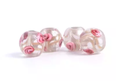 New 4 Piece Set Of Fine Murano Lampwork Glass Beads- 12mm Inner Flowers - A7168c • $0.99