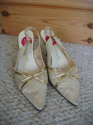 £15 • Buy Vintage 1960's Milwards Gold Lurex & Bow Sling Back Mod Evening Shoes Size UK 4