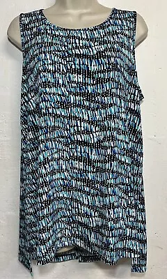 Vince Camuto Large Sleeveless Tunic Teal Blue Split Back Stretch Tank Top • $10.80