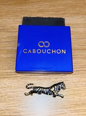 Vintage Cabouchon Tiger Brooch 18ct Gold Plate Enamel Austrian Crystal Box • £10