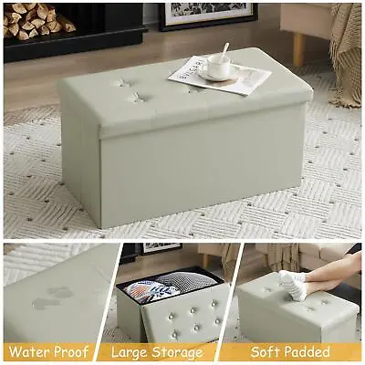 2 Seater Large Folding Storage Ottoman Bench Seat Blanket Toy Button Chest Box • £18.99