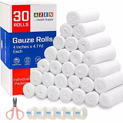 30 Pack Gauze Rolls Bandages 4 In X 4.1 Yards Premium Medical Supplies & First • $14.16