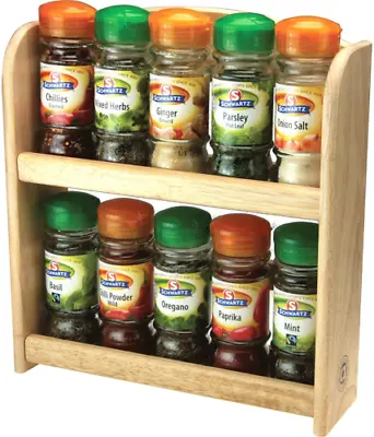 £23.95 • Buy 10 Jar Spice Rack Filled Bottle Set Wooden Storage Holder Schwartz Herbs Spices