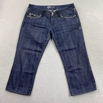Miss Me Jeans Womens 31 Blue Denim Pants Capri Embelished Casual Stretch • $23.99