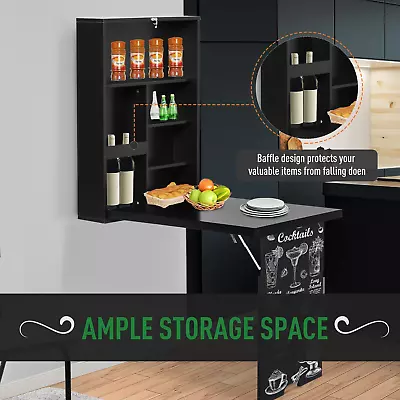£67.99 • Buy Wall Mounted Hidden Desk Black Hideaway Space Saving Drop Leaf Dining Table Bar