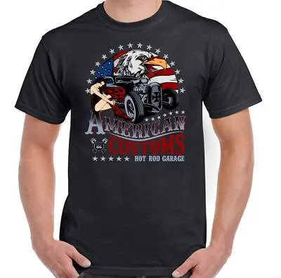 Hot Rod T-Shirt American Customs Garage Mens Flag Eagle Car Engine TEE • £10.99