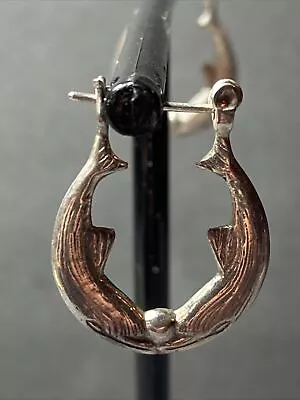 Vintage Savant 925 Sterling Silver Double Dolphin Loop Pierced Earrings New • $15