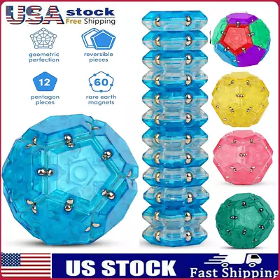 Geode Magnetic Fidget Sphere - Pentagons 12-Piece Set - Aqua  Fun Desk Toy • $15.89