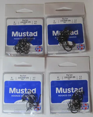 48 Mustad Big Gun Hooks 10829NP-BM Size 6 Black Nickel Target Strong Fish • $6.99