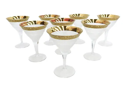 8 Moser Czech Cut Crystal Glass Martini Goblets In Gold Splendid • $2040
