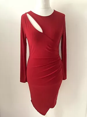 £19.99 • Buy Jane Norman Size 14 Red Pencil Wiggle Dress Ruched Cut Out Wrap Skirt BNWT