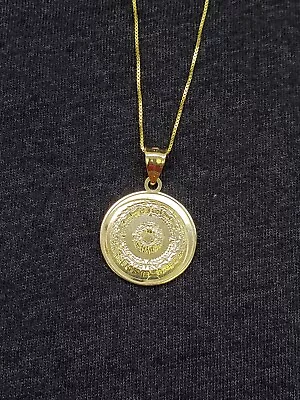 10K Solid Real Yellow Gold Mexican Aztec Calendar Pendant Charm With Box Chain • $195.99