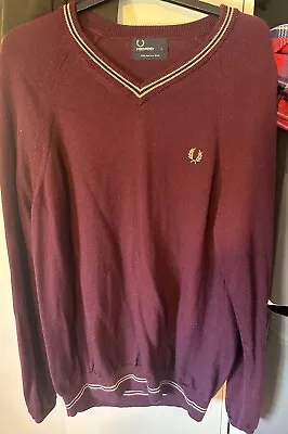 Fred Perry V Neck Jumper Merino Wool L • £30