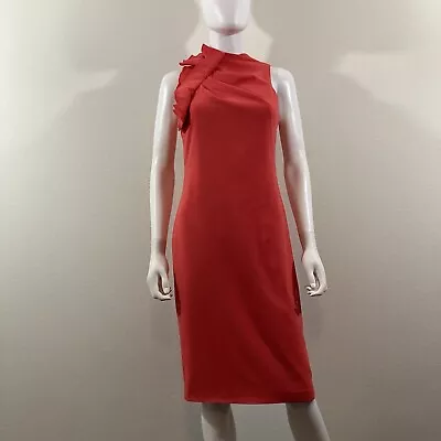 BADGLEY MISCHKA Cut Out Back Sheath Dress Bright Coral Knee Length Size 2 • $80