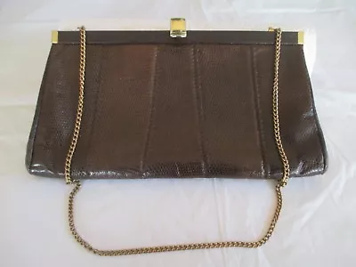 Vintage JANE SHILTON Hand Bag Clutch Purse / Genuine Lizard Skin / Brown • $17.99