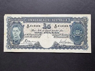 $185 • Buy 5 Pound Australia Banknote - Sheehan McFarlane - 1939 R45 KGVI £5 Rare Note