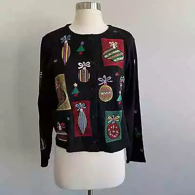 Michael Simon Lite Cotton Cardigan Embroidered Holiday Ornaments M NWT • $26