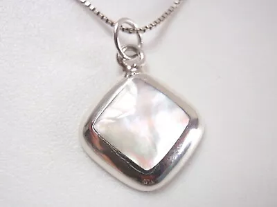 Small Mother Of Pearl Square Pendant With Rounded Corners 925 Sterling Silver • $12.99