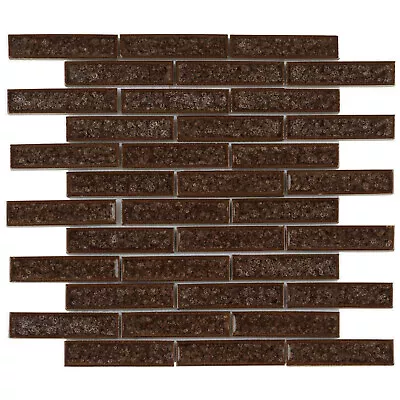 Brown Crackle Glass Mosaic Tile Brick Joint Pattern Kitchen Shower Backsplash • $25.95