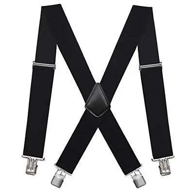 Fasker Mens Suspenders X-Back 2 Wide Adjustable Solid Straight Heavy Duty Cl • $18.99
