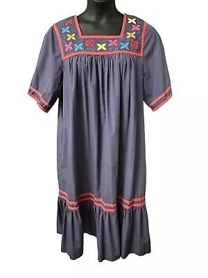 Go Softly Purple Floral Embroidered Pullover Moo Moo Patio Dress Sz Large • $26.95